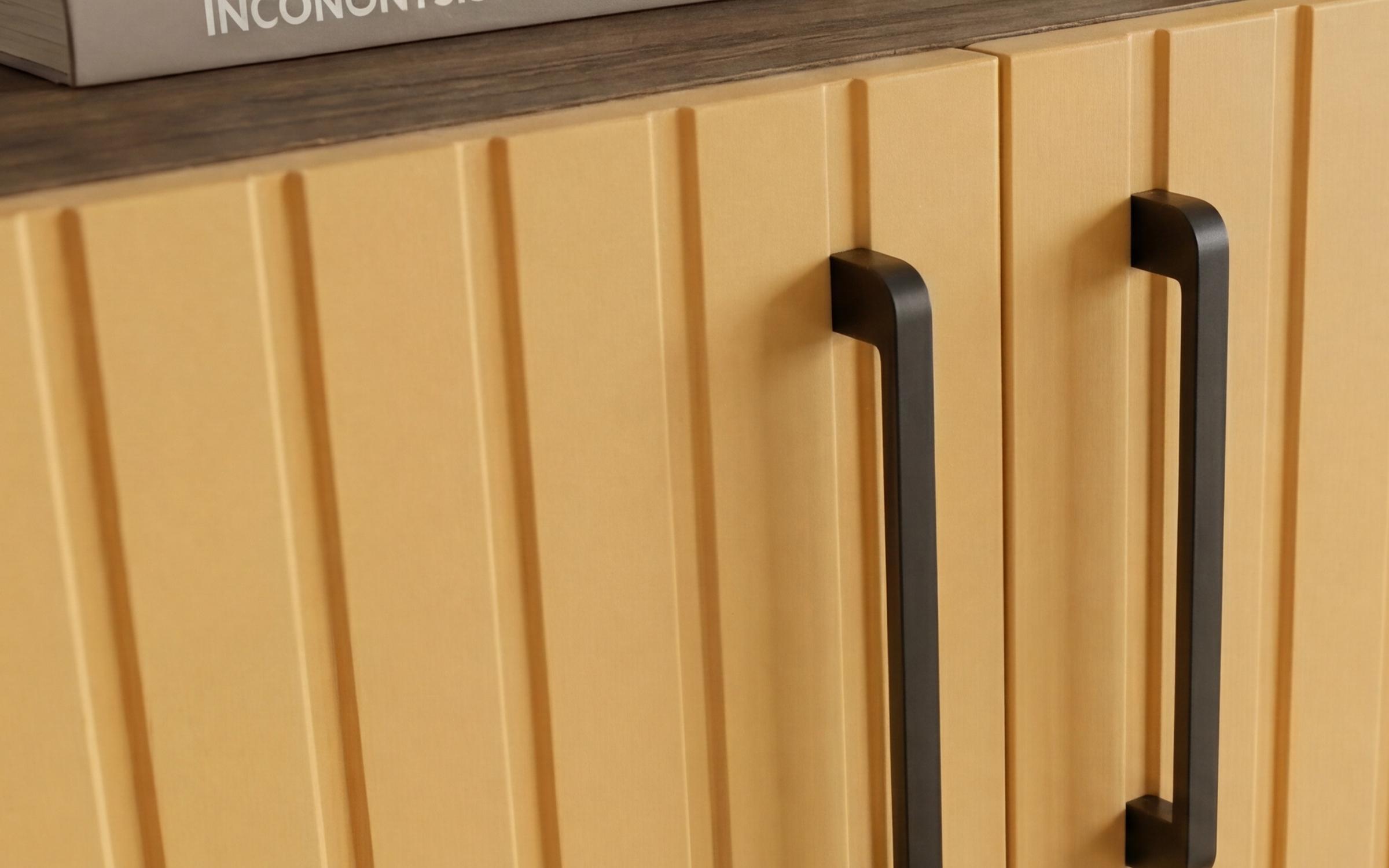 Comoda Nikon, stejar scandinav inchis + satin galben  4